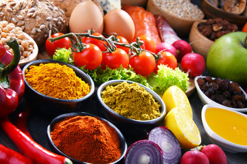 Assorted organic food products on the table