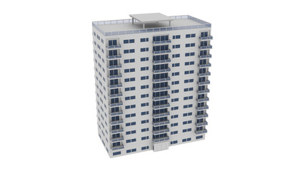 High-rise Building 3D Rendering over White Background