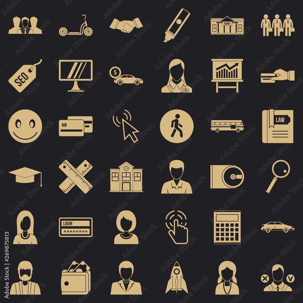 Poster working icons set. simple style of 36 working vector icons for web for any design