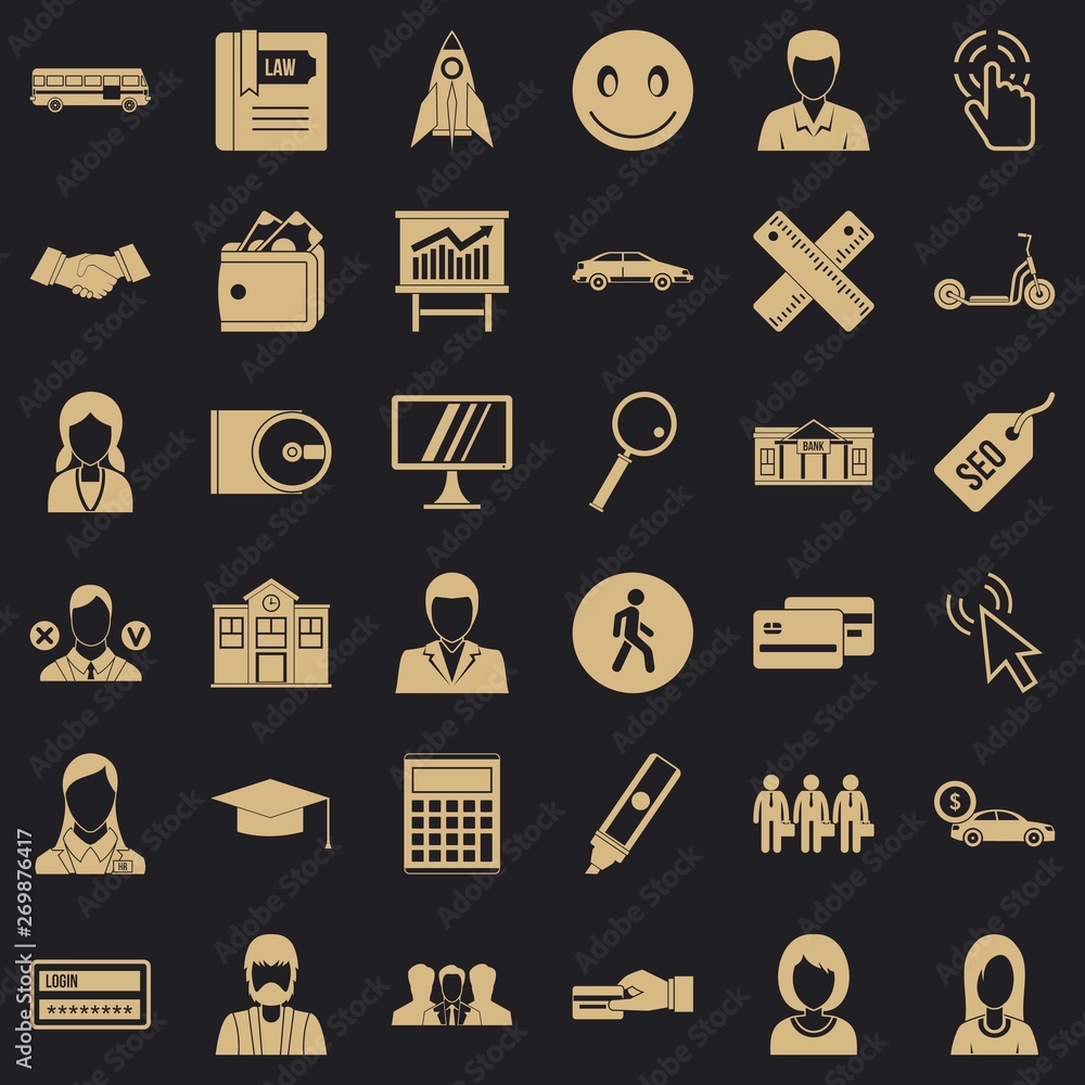Poster seo for site icons set. simple style of 36 seo for site vector icons for web for any design