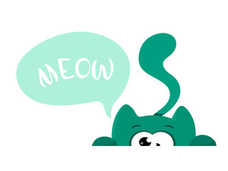 Vector isolate hiding cat with a cry of Meow. Illustration on white background