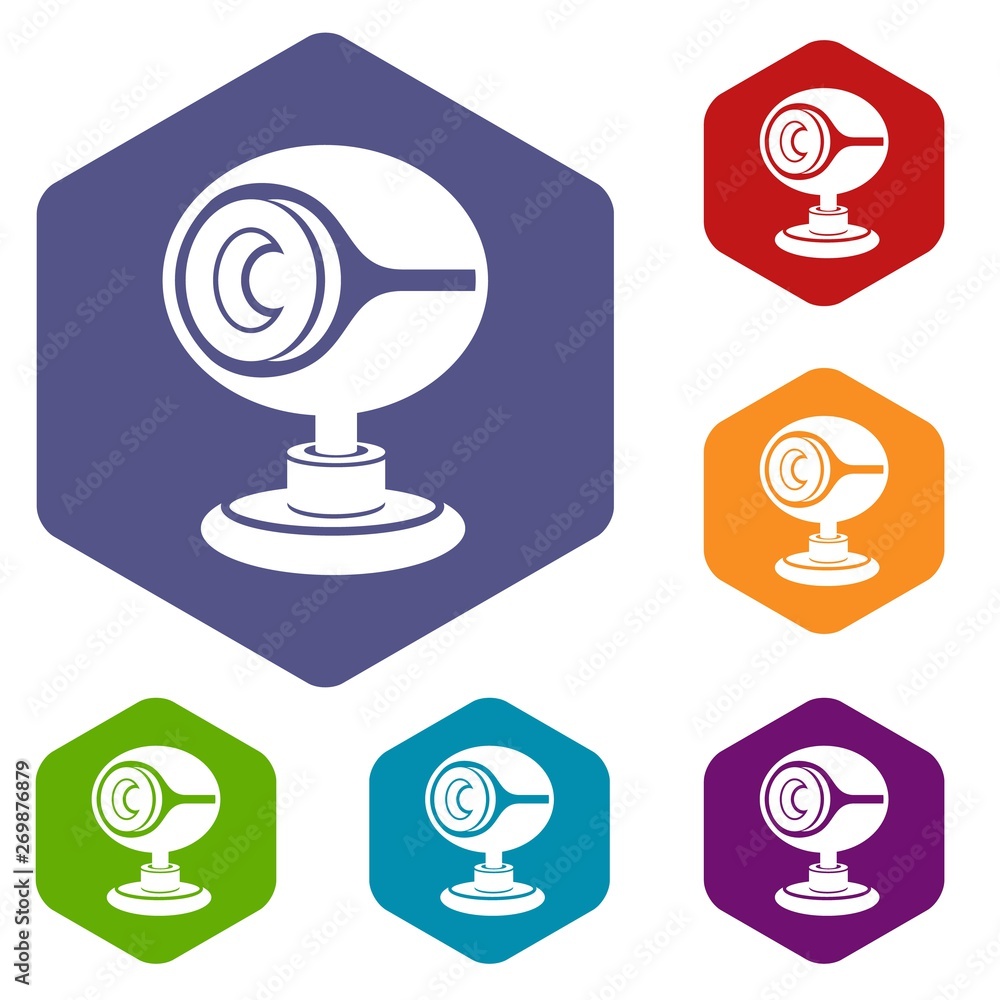 Poster web camera icons vector colorful hexahedron set collection isolated on white