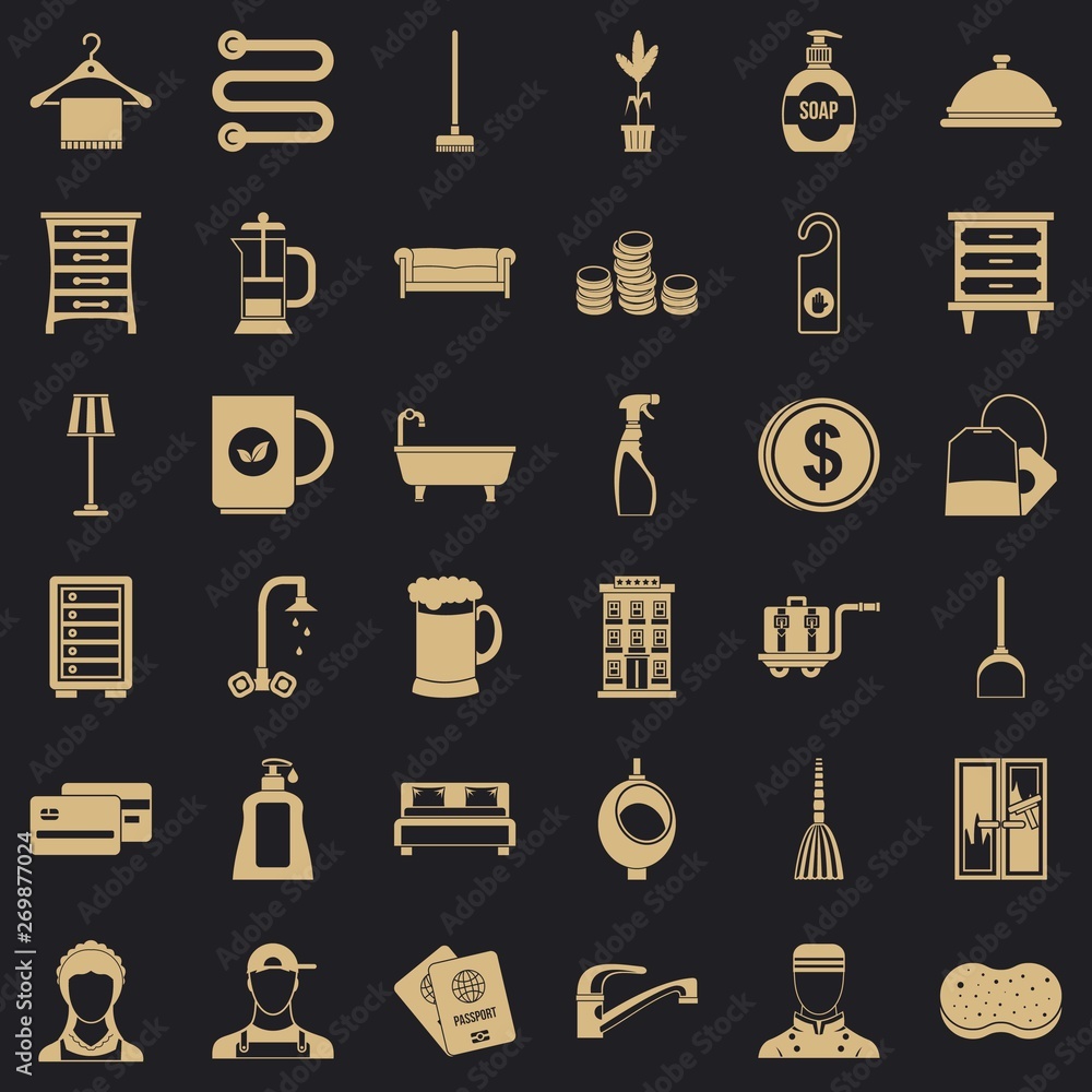 Poster inn icons set. simple style of 36 inn vector icons for web for any design