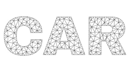 Mesh vector CAR text. Abstract lines and circle dots form CAR black carcass symbols. Linear carcass 2D triangular mesh in eps vector format.