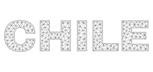 Mesh vector CHILE text label. Abstract lines and circle dots form CHILE black carcass symbols. Linear carcass 2D triangular mesh in vector format.