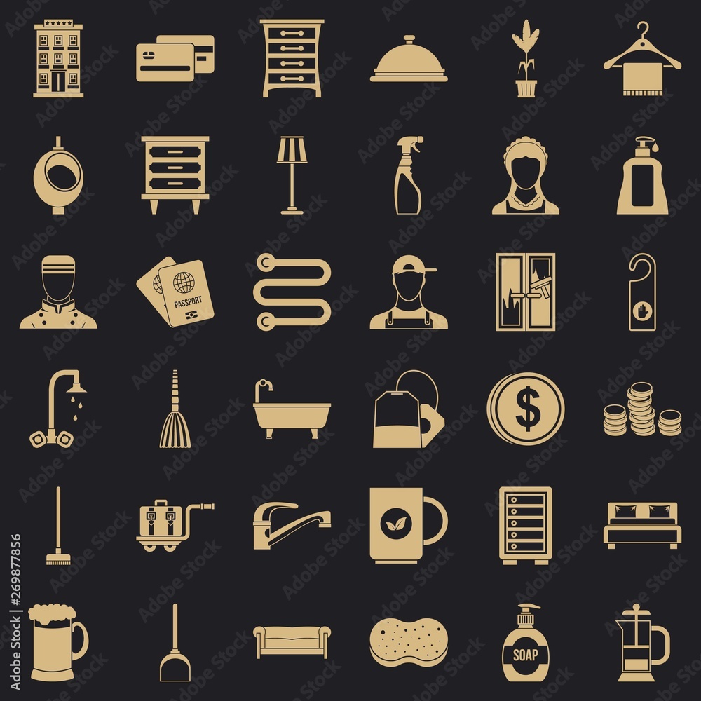 Poster inn service icons set. simple style of 36 inn service vector icons for web for any design