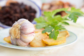 Natural and homemade cooking ingredients to make the recipe of baked rice with ribs
