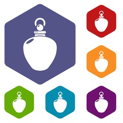Perfume bottle merchandise icons vector colorful hexahedron set collection isolated on white