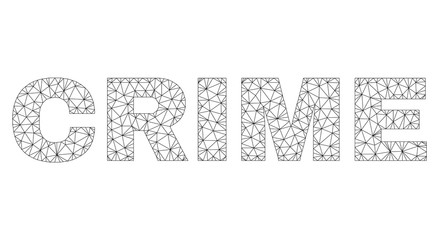 Mesh vector CRIME text. Abstract lines and spheric points are organized into CRIME black carcass symbols. Linear frame 2D polygonal mesh in eps vector format.