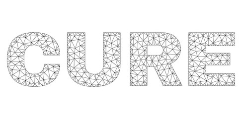 Mesh vector CURE text. Abstract lines and dots are organized into CURE black carcass symbols. Linear carcass flat polygonal mesh in eps vector format.