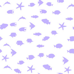 Underwater world in deep ocean. Silhouette of different fishes. Seamless vector EPS 10