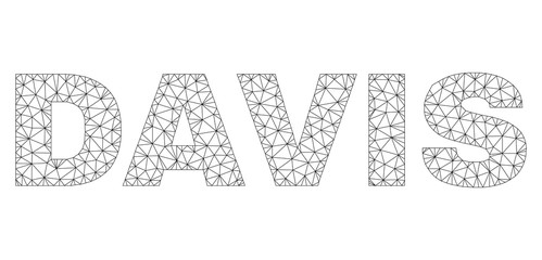 Mesh vector DAVIS text. Abstract lines and circle dots form DAVIS black carcass symbols. Linear carcass flat triangular mesh in vector EPS format.