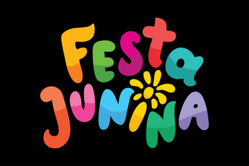 Fototapeta premium Brazilian Celebration Festa Junina illustration. Bright festive lettering text Festa Junina Colorful Feast logo isolated