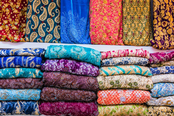 Traditional oriental cloth sold in a store in old town Dubai