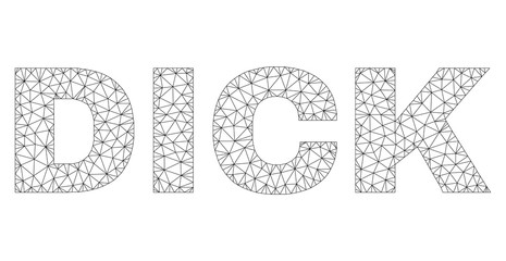 Mesh vector DICK text. Abstract lines and circle dots are organized into DICK black carcass symbols. Wire carcass flat polygonal network in eps vector format.