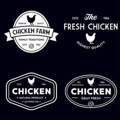 Obraz premium Set of chicken logo, retro print, poster for Butchery meat shop, farm etc. Farm Products, Organic and chicken silhouette.