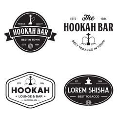 Fototapeta premium Set of hookah labels, badges and design elements. Hookah club. Shisha bar. Hookah lounge logo. Hookah pipes.