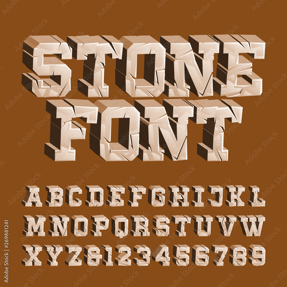 Fototapete cracked stone alphabet font. 3d damaged letters and numbers. stock vector typescript for your typogr