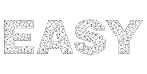 Mesh vector EASY text. Abstract lines and circle dots form EASY black carcass symbols. Wire carcass 2D polygonal mesh in eps vector format. © imagecatalog