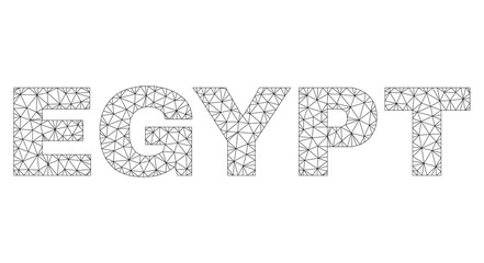 Mesh vector EGYPT text. Abstract lines and spheric points form EGYPT black carcass symbols. Linear carcass 2D triangular mesh in vector EPS format.