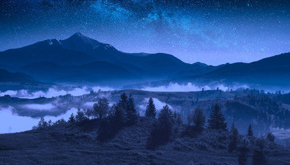 Mighty carpathian mountains at night