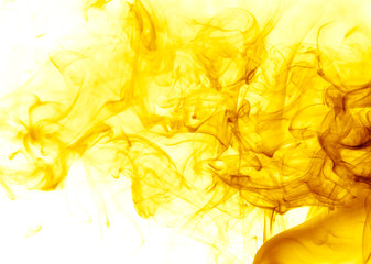 Yellow smoke on white background