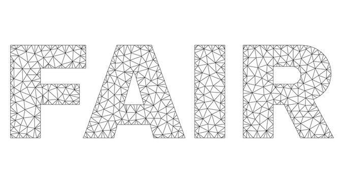 Mesh vector FAIR text. Abstract lines and points form FAIR black carcass symbols. Linear carcass 2D polygonal mesh in vector EPS format.