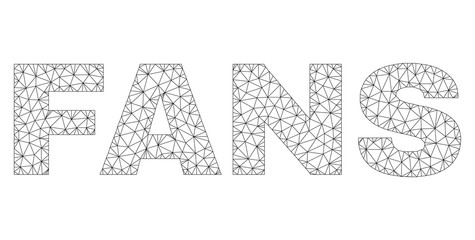 Mesh vector FANS text. Abstract lines and small circles form FANS black carcass symbols. Linear carcass 2D triangular mesh in vector format.