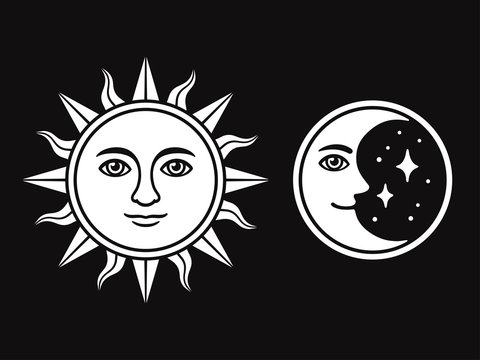 Sun and moon with face