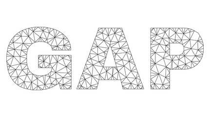 Mesh vector GAP text. Abstract lines and dots are organized into GAP black carcass symbols. Wire carcass flat triangular mesh in eps vector format.