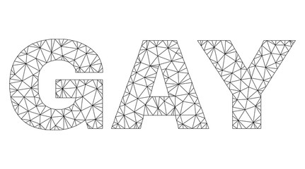 Mesh vector GAY text label. Abstract lines and circle dots are organized into GAY black carcass symbols. Linear carcass 2D polygonal mesh in eps vector format. © imagecatalog