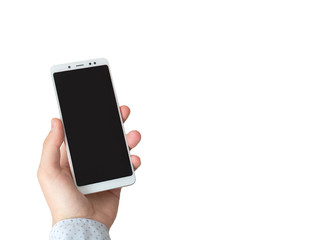 hand with phone closeup on background