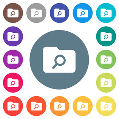 Folder search flat white icons on round color backgrounds