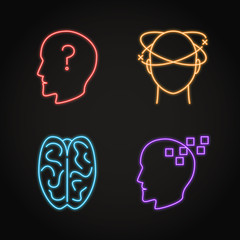 Set of neurological problems concept neon icons