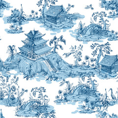Naadloos patroon in chinoiserie-stijl voor stof of interieur.