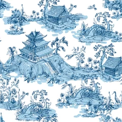 Behang Japanse stijl Naadloos patroon in chinoiserie-stijl voor stof of interieur.
