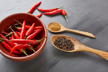 Various spices. Peppers.