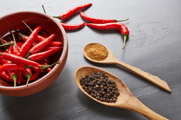 Various spices. Peppers.