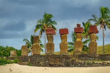Ahu Nau Nau rear view in Anakena beach, Rapa Nui