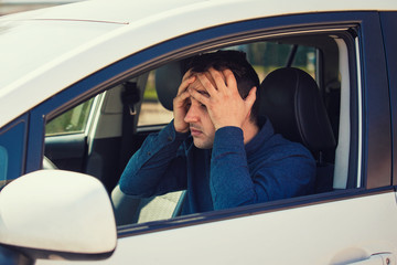 Unlucky guy driver has a road accident or forgot to fuel up his car.