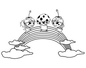 beautiful magic fairies with fungu elf and rainbow