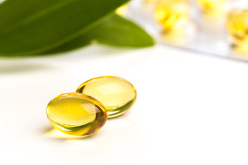 Fish oil in capsules. For health and immunity isolated on white