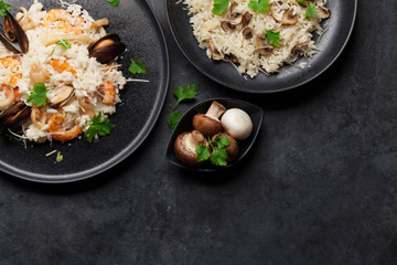 Delicious seafood and mushroom risotto