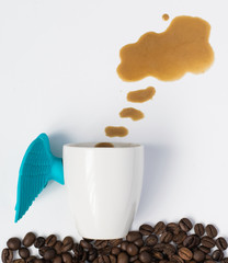 cuo of coffe angel wings cloud top view.