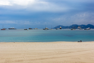 Sea bay panorama with luxury yachts and boats. French Riviera, Azure Coast or Cote d Azur, Provence, France