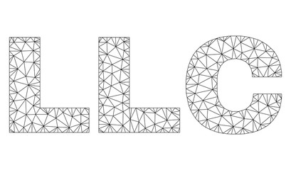 Mesh vector LLC text. Abstract lines and small circles form LLC black carcass symbols. Wire carcass flat polygonal mesh in vector EPS format.