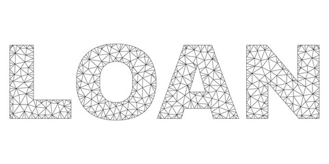 Mesh vector LOAN text. Abstract lines and dots form LOAN black carcass symbols. Wire carcass flat polygonal mesh in vector EPS format.