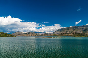 Panorama of Lake Butrint, wild landscape of Butrint area, UNESCO's World Heritage site in the south...
