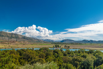 Panorama of Lake Butrint, wild landscape of Butrint area, UNESCO's World Heritage site in the south...