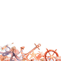 Obraz premium watercolor drawings of the ocean, sea, frame